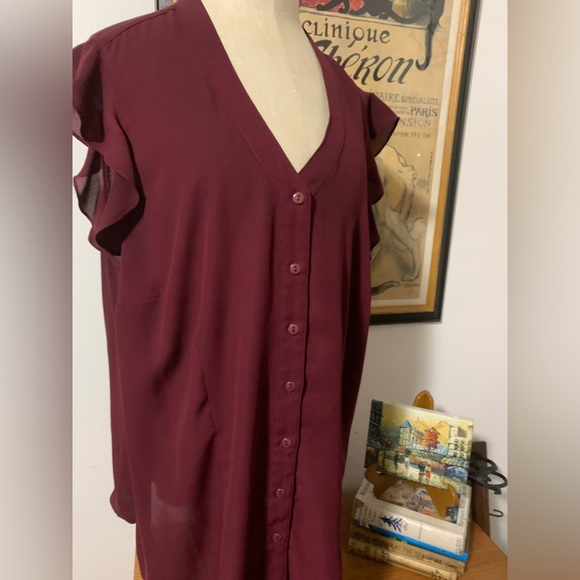 Modcloth Maroon Button-Down Blouse 1X - Picture 11 of 12